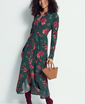Favorite Daughter Teal Floral Midi Dress Size 6 Work Shirt Day Designer $265